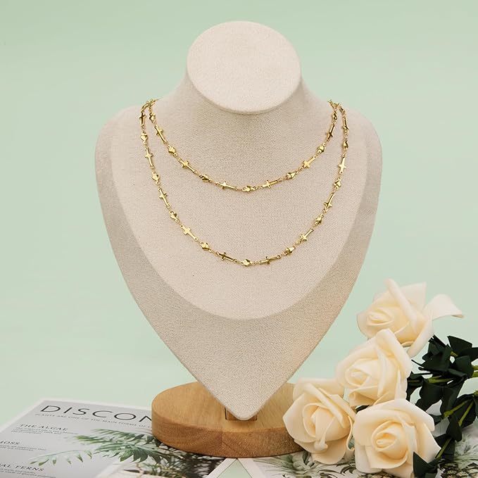 YOUBEIYEE 4 Meters Gold Plated Cross Heart Chains for Jewelry Making Stainless Steel Jewelry Making Chain Roll