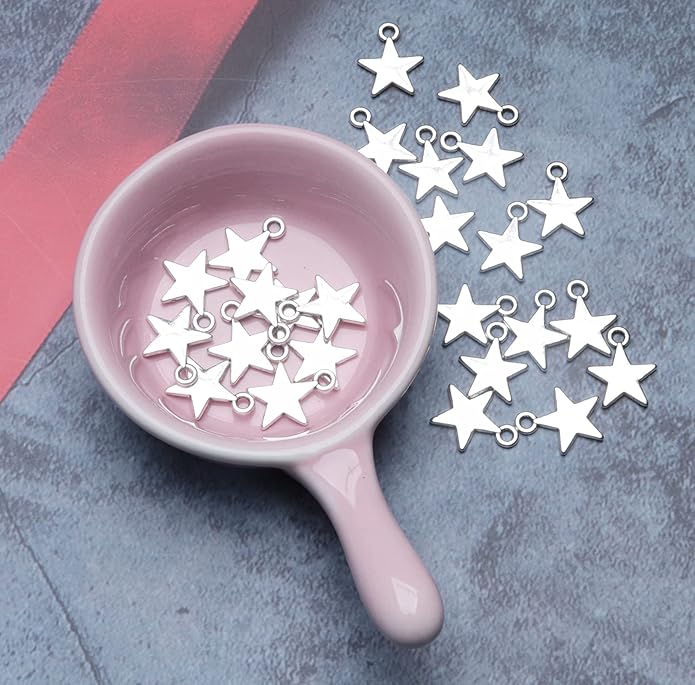 50 Pcs Star Pendants Bulk Small Metal Star Shape Charms for Jewelry Making Kit Finding Necklace Bracelet Key Chains Earring DIY Crafting