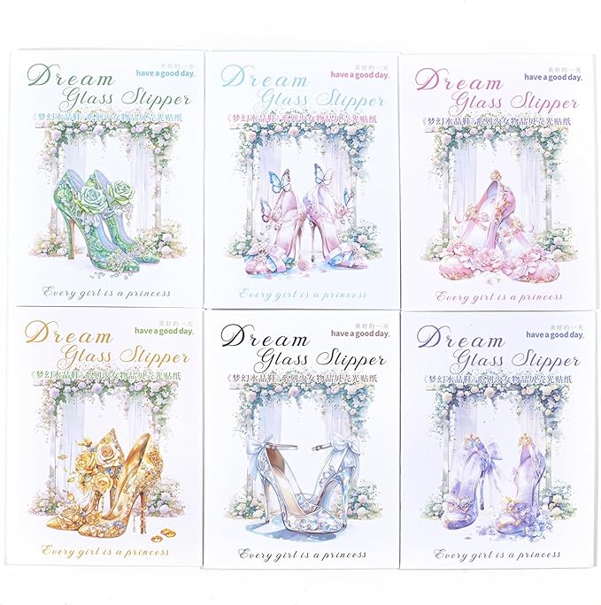 TIAMECH Dream Glass Slipper PET Stickers - 60 Pcs Shell Sea Thyme Yarn Design, Waterproof Sticker for Journaling & Scrapbooking, Junk Journal Supplies, Ephemera & DIY Crafts