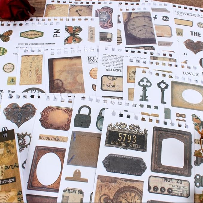 50 Sheets Precut Dark Academia Washi Stickers Book for Journaling, 604PCS Vintage Scrapbook Stickers, Ephemera for Junk Journal Supplies, Scrapbooking, Bujo, Collage, Adults Crafts Arts
