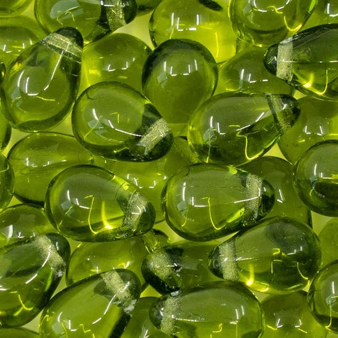 Czech 50-Piece Glass Beads, 6x9mm, Teardrop Olive Green