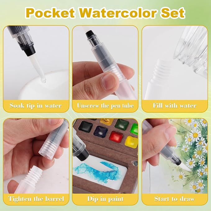 Mini watercolor set Mini watercolor travel set Mini Watercolor Paint Set Travel Watercolour Sets Pocket Artist Watercolour Travel2 Sets Pocket Watercolour Kit Portable Paint Palette(9 Grids,Sunshine orange)