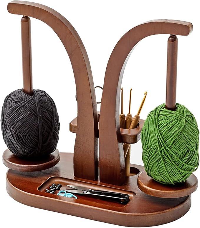 Baffect Yarn Holder Magnetic, Yarn Ball Holder Wooden, Yarn Spindle with Double Spindles, Spinning Yarn Holder for Crochet Lovers