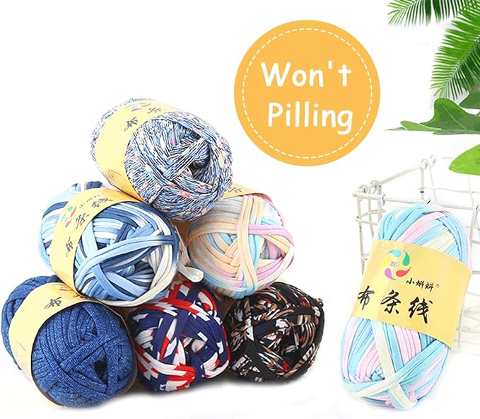 iSuperb 1 Pack Knitting Yarn Colorful Cloth T-Shirt Yarn Fabric Crochet Cloth for DIY Knitted Art Basket Bag - 100g