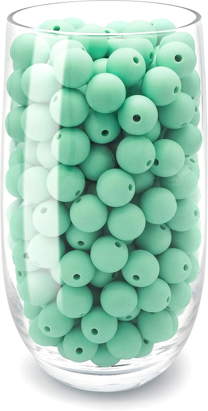 DIYOMR 100Pcs Round Silicone Beads for Jewelry & Crafts - 15mm, Green