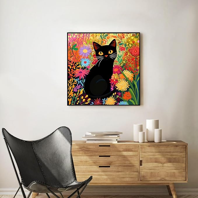 Okarina Framed Paint by Numbers Kit for Adults Beginner Cat, Adult Paint by Number Kits on Canvas Framed, DIY Acrylic Oil Painting by Numbers with Frame, Flower for Home Decor Gift 10 X 10 Inch
