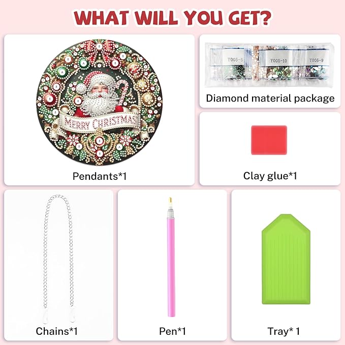 Bowetile Christmas Diamond Art Hanging Kits for Adults, Diamond Art Suncatchers Santa Claus, 5D Special Shape Diamond Painting Pendant Window Ornament Christmas Gifts for Home Door Wall Decor