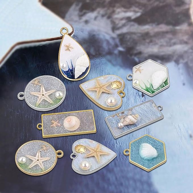 50pcs Open Bezel Pendants 5 Styles Hollow Bezel Pendants Open Frame Pendant Geometric Pressed Flower Frame for Resin Casting, Necklace, Earrings, Pressed Flower, DIY Crafts(K Gold,White K)