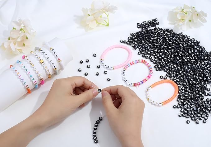LAIDANLA 1000PCS Acrylic Number Beads White Number Black Round Bead 7×4mm for Jewelry Bracelets Necklaces Key Chains Making
