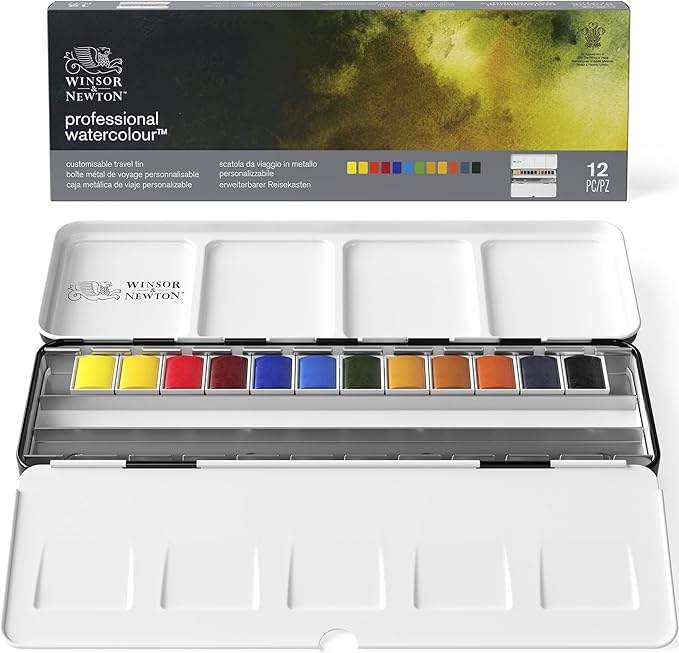 Winsor & Newton Professional Watercolor Paint Set, Black Box Set, 12 Half Pan