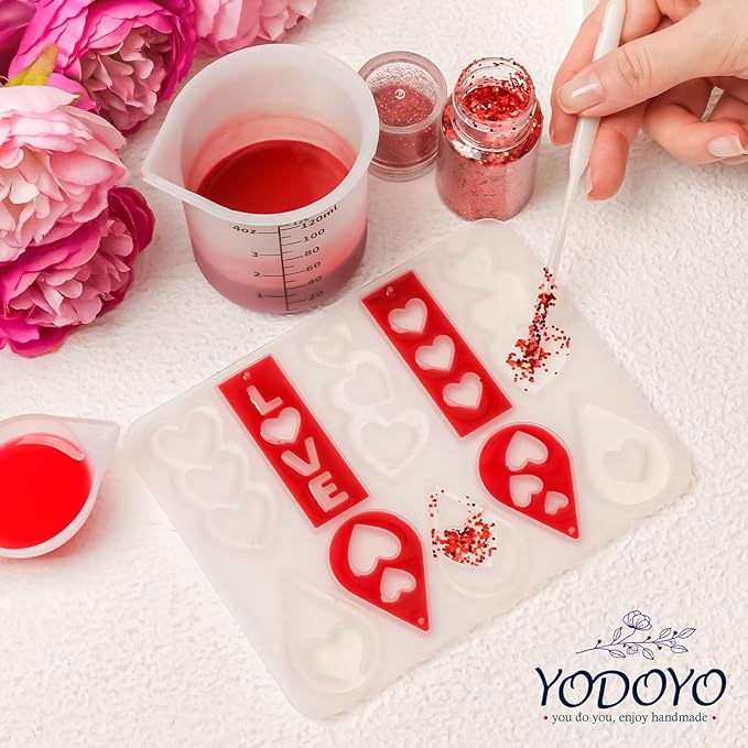 YODOYO Christmas Resin Earrings Mold 5PCS Love Theme Earring Keychain Making Kit UV Resin Molds Silicone DIY Heart Earring Jewelry Making Supplies for Earrings, Necklaces, Pendants, Keychains
