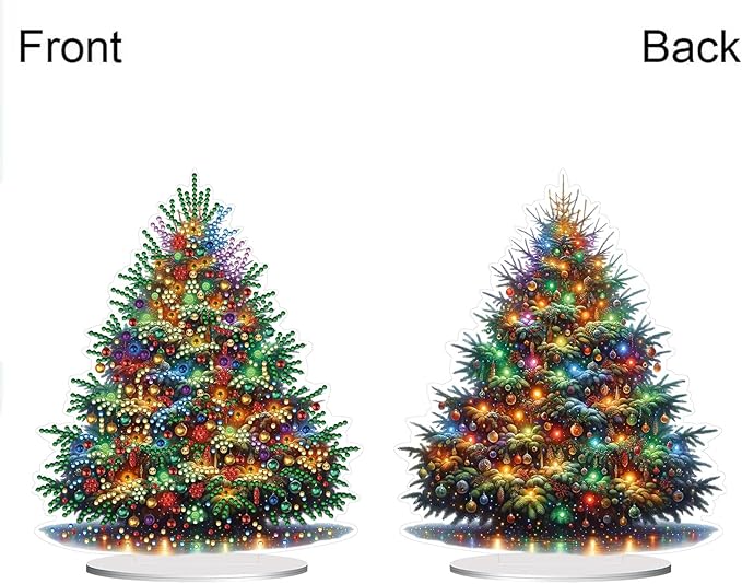 JJFox DIY Tabletop Diamond Art Painting Kit,Special Shaped Rhinestone Desk Placement Ornament,Home Stand Up Gem Painting Craft Kit,Gift,Double Sided. (Christmas Tree-1)