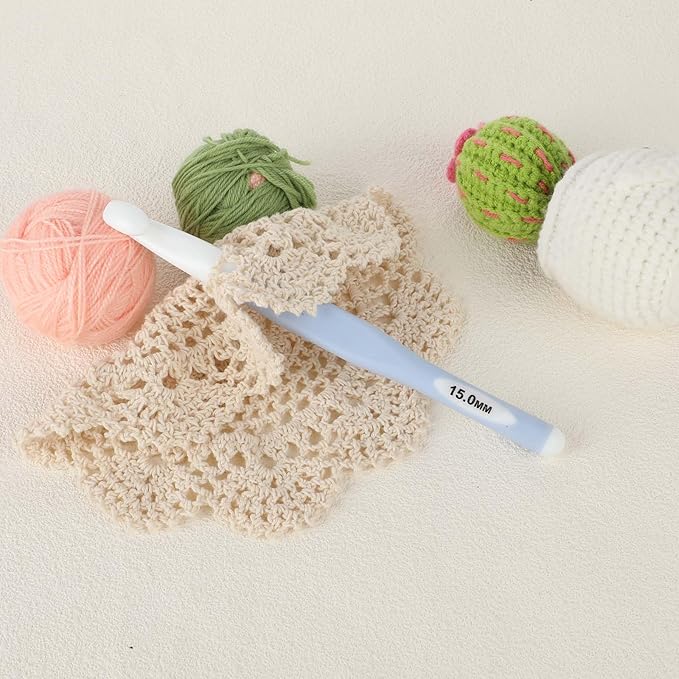 15mm Large Size Crochet with Ergonomiv Handle, Long Rubber Handle Crochet Hook, Knitting Giant Crochet Hooks for Chunky Yarn, Scarf, DIY, Wool Products(15mm)