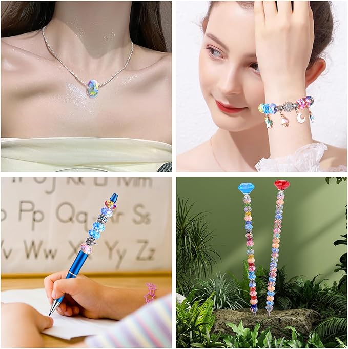 AIPRIDY Girls' Lucky Lover Amber Beads, Big Hole Spacer European Craft Beads for DIY Charms Bracelet Jewelry Making (Fishscale Silver Core)