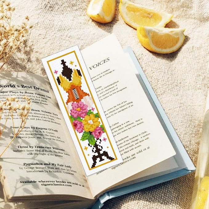 ORIGACH 6 Pcs Cross Stitch Bookmark Kit for Beginner Adults, Mannequin with Flowers Stamped Embroidery Bookmark Kit with Instruction for Starters Printed Cross Stitch DIY Kits for Book Lovers