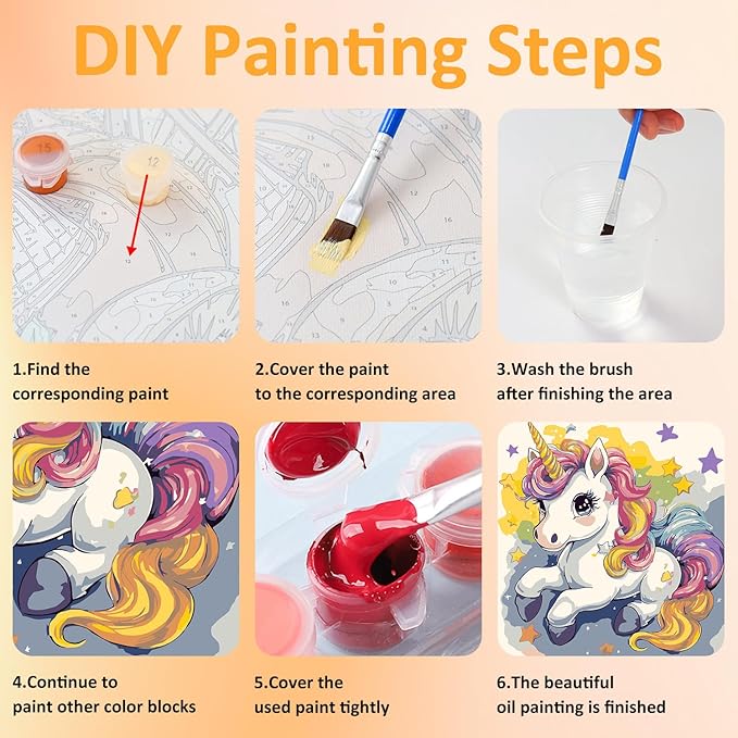 Paint by Numbers Kit for Kids with Frame, Unicorn Paint by Numbers for Kids Ages 4-8-12, DIY Unicorn Acrylic Oil Painting for Home Wall Art Decor Gift 7.8x7.8 inch (with Frame Easel)