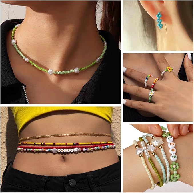 3mm Glass Seed Beads for Bracelet Jewelry Making 24 Colors Bracelet Making Kit for Girls Adults DIY Friendship Bracelets Kits with Letter Beads