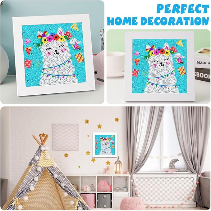 QEUOYSS Diamond Art Kit for Kids with Wooden Frame Art and Crafts for Kids Ages 6-8 -10-12 Easy to DIY Diamond Art for Kid and Adult Beginners Home Wall Decoration (Old Alpaca)