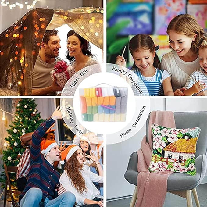 Yglnden Latch Hook Kits Pillow Flamingo Crochet Yarn Cushion Colour Pre-Printed Canvas Rug Needlework DIY Pillowcase Hook and Latch Kit Christmas Home Sofa Decoration 43x43cm/17X17inch