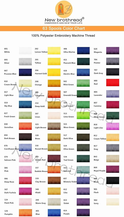 63 Spools Polyester Machine Embroidery Thread Kit 500M Colors Compatible with Brother Colors