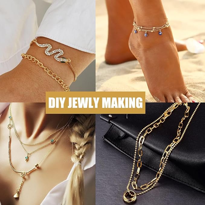 700pcs Jewelry Making Accessories Set with 100 Lobster Claw Clasp 200 Bead Tips Knot Covers 200 Crimp Tube Beads and 200 Open Jump Ring Connectors for DIY Jewelry Bracelets Necklaces(Gold)