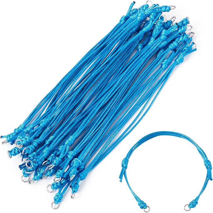 KISSITTY 20pcs Adjustable Bracelet Cords for Connector Charms Waxed Polyester Thread Cord Teal Color Half Finished Bracelet for Friendship Bracelets Jewelry Making