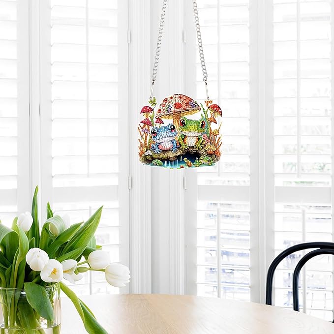 AiYuanzsh DIY 5D Mushroom Frogs Diamond Painting Kits Hanging Sign Wall Art Sign Diamond Art Window Hanging Ornament Window Pendants Home Garden Wall Door Hanging Diamond Painting Kits