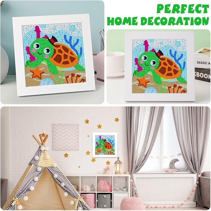QEUOYSS Diamond Art Kit for Kids with Wooden Frame Art and Crafts for Kids Ages 6-8 -10-12 Easy to DIY Diamond Art for Kid and Adult Beginners Home Wall Decoration (Turtle)