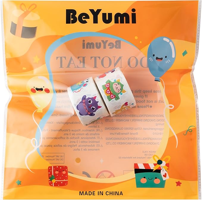 beyumi valentine colorful monster sticker - 1000pcs valentine's day cute monsters stickers in 2 rolls adhesive decorative sticker waterproof decal for greeting card envelope party gift decor for kids