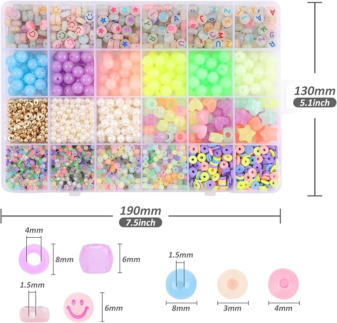 Glow in The Dark Beads UV Letter Alphabet Smile Star Glass Seed Clay Pearl Beads Plastic Pony Hair Bead Acrylic Colorful Changing Bead for DIY Craft Bracelet Necklace Jewelry Making Kit Mix Bulk