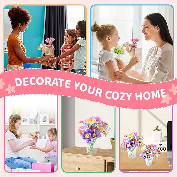 risuntoy flower making kit for kids with 210 pieces create 30 unique fabric flowers | diy craft kit for ages 3+ | stem toys for creative fun
