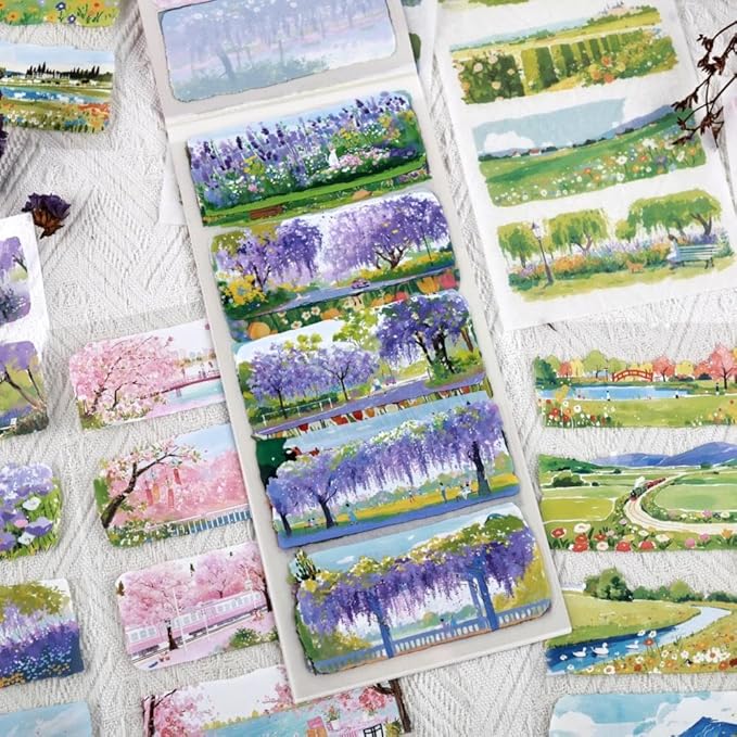 Journal Sticker Book for Junk Journaling, Transparent PET Seasons Landscape Stickers for Scrapbook Supplies, Scrapbooking, 20 Large Pre-Cut Stickers Sheets 9.25 x 6.62 inches