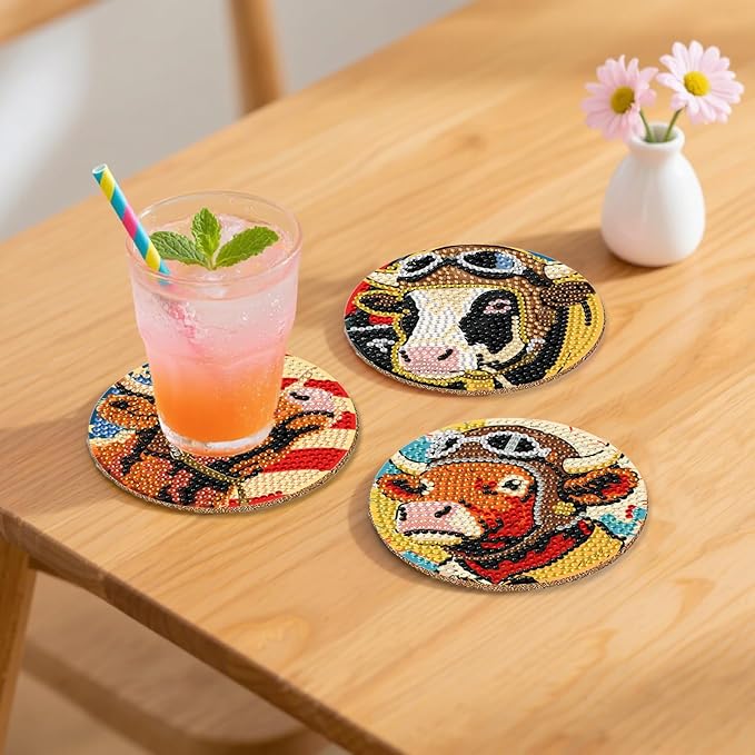 8 Pcs Pilot Diamond Art Coaster Kits with Holder,Diamond Painting Coasters for Adults Beginners,Home Decor Abstract,Fun Gifts for Women