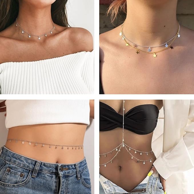 YOUBEIYEE Silver Star Necklace for Women Jewelry DIY Chains Bulk with Open Jump Rings and Lobster Clasps, Cable Link Chain Jewelry Making Supplies