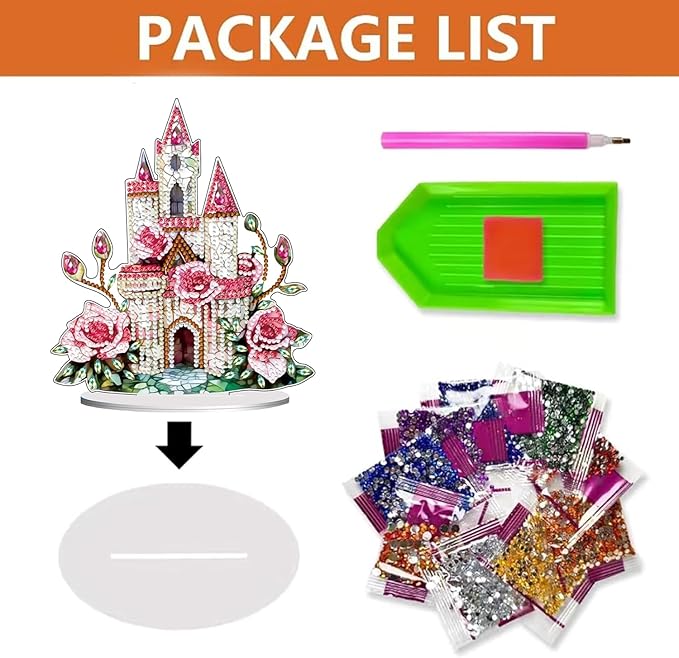 hyzsj DIY Diamond Desktop Ornament Castle Pink,Crystal Diamond Art Painting Tabletop Ornaments Single Sided,Ornament for Adult Beginner Home Office Decor Crafts Gift