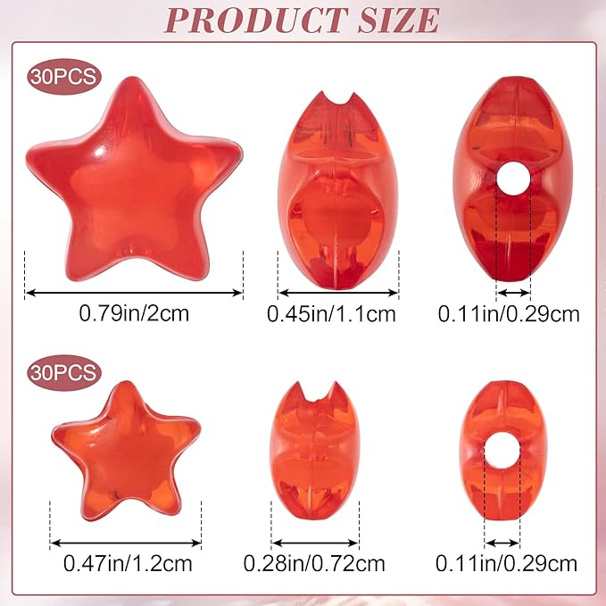 OIIKI 60PCS Acrylic Star Beads, Mixed Colors Star Loose Spacer Beads, 2 Sizes Charming Flat Charm, DIY Supplies for Jewelry Making, Crafts