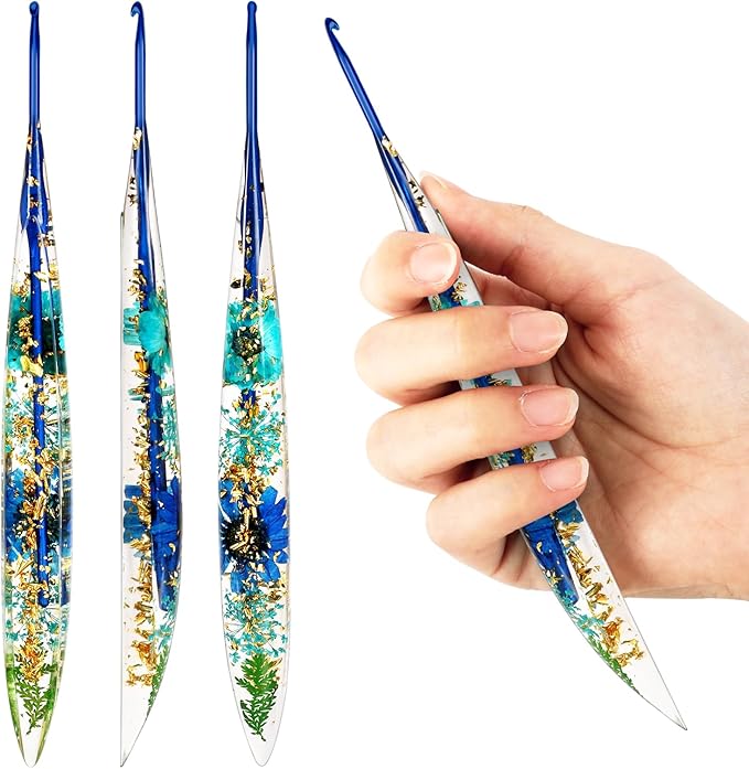 KOKNIT Ergonomic Crochet Hooks Set - 3 Sizes with Floral Resin Handles for Arthritis & Beginners, Comfort Grip for Hand Pain, Extended Soft Handle Design (Multicolor, 2-2.5-3mm)