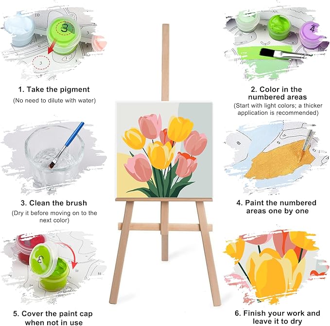 Lxmsja 4 Pack Bold Botanicals Paint by Numbers Kit for Adults, Easy Framed Paint by Numbers for Adults Beginner, DIY Acrylic Oil Painting Craft Kits for Home Wall Decor 8x8 inch