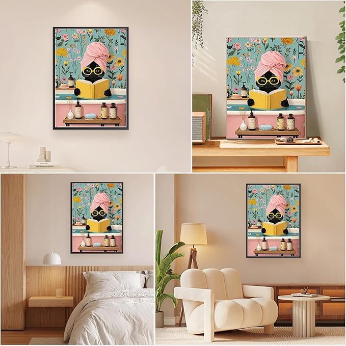 EOBROMD Framed Paint by Numbers Kits for Adults - Wooden Easel, Black Cat DIY Acrylic Paint by Number on Stretched Canvas, Painting Kits Adults Oil by Numbers for Home Decor 10x14 Inch