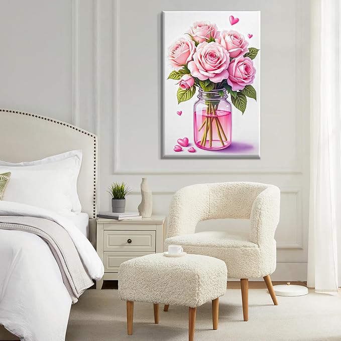 ATDMS Paint by Numbers Kit for Adults with Frame Flowers Paint by Number with Easel Floral Adult Paint by Number Kits Framed Canvas DIY Acrylic Oil Painting Kits for Home Wall Decor 8x12 Inch