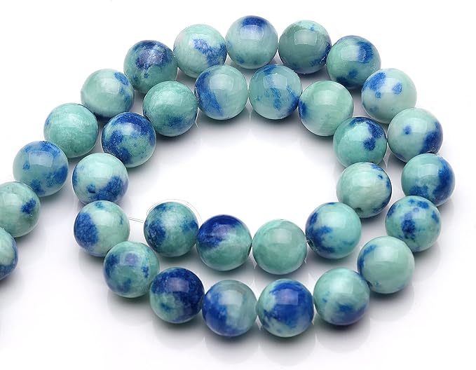 youngbling natural jade beads for jewelry making,6mm blue point jade polished round smooth stone,genuine real stone beads for bracelet necklace 15 inch(blue point jade,6mm)