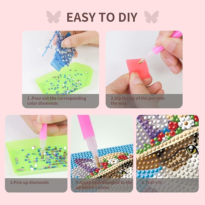 FlyingMage 5D Diamond Art Painting Kits with Wooden Frame, Cute DIY Diamond Art Mosaic Kits for Adults Women Teen, Kawaii Diamond Crafts Arts Full Drill Diamond Dots (Blue+Purple Lady)