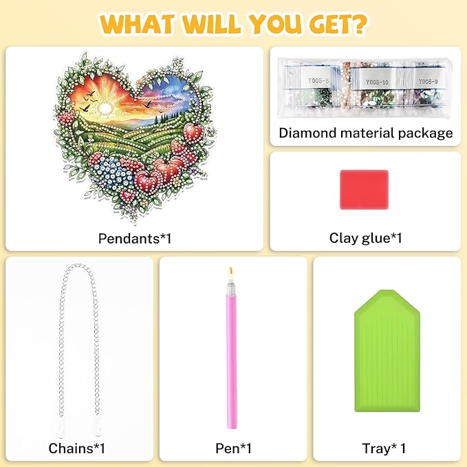 Bowetile Heart Shape Diamond Art Hanging Fruit Kits for Adults, 5D Special Shape Diamond Painting Landscape Window Pendant Kits, Gem Art Suncatchers Ornament for Home Garden Wall Decor