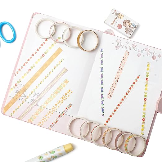 YUBBAEX 10 Rolls Sparkling Washi Tape Set 8mm Skinny Gold Foil Decorative Masking Washi Tapes for Bullet Journal,Scrapbook, Planner, DIY Crafts (Various Fruits)