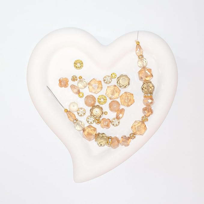 Glass Beads for Bracelets Jewelry Making Adults Keychains Bead Strand Large Unique Crystal Assortment for Craft Rondelle Faceted Flat Crackle Sparkly Bling Cute Pretty Beading Kit (Tan)