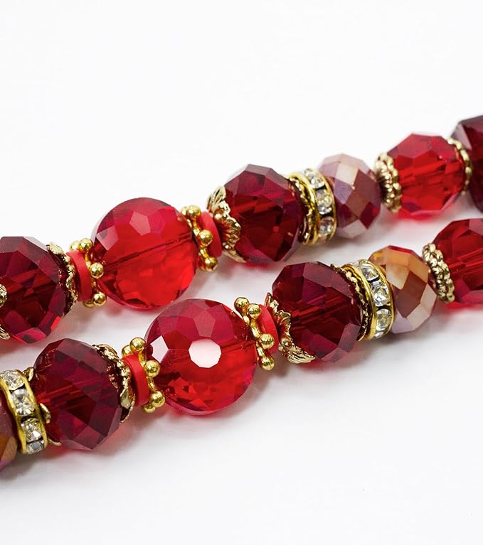 Glass Beads for Bracelets Jewelry Making Adults Keychains Bead Strand Large Unique Crystal Assortment for Craft Rondelle Faceted Flat Crackle Sparkly Bling Cute Pretty Beading Kit (2-pcs Red)