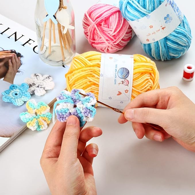 Yinsun 10x50g Multi Color Acrylic Yarn 50g 1750 Yards Crochet Yarn Starter kit with Storage Bag for Knitting Crocheting Weaving Adult and Kid Craft Projects