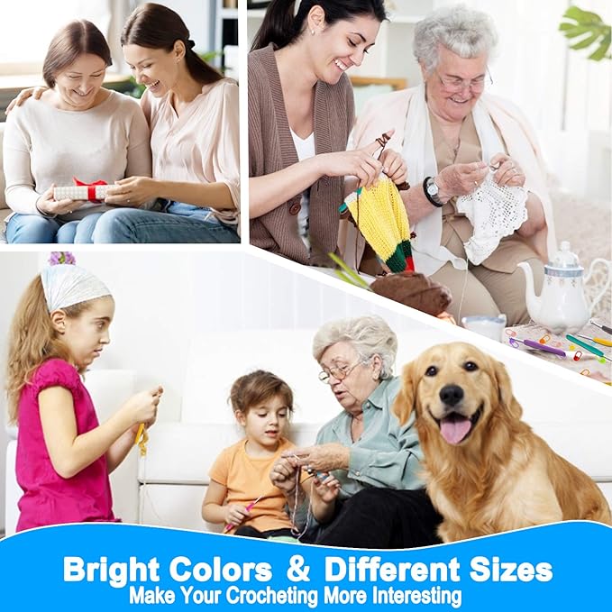 vodiye 23 pcs crochet hooks, ergonomic handle crochet hooks set for arthritic hands, comfortable smooth crochet needles extra long knitting needles with stitch markers, rubber, multicolor