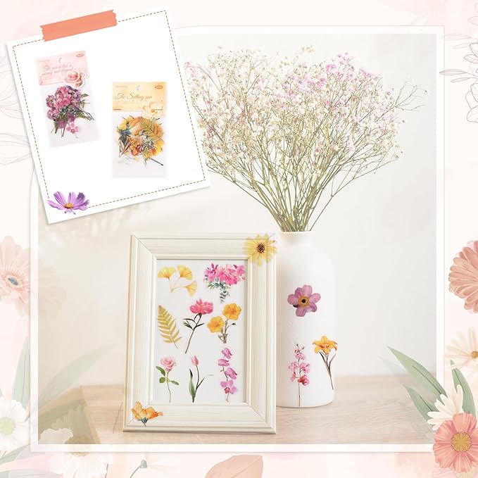 80 Pieces Natural Scrapbooking Stickers, Self-Adhesive Flower Stickers for Scrapbooking Supplies Journal for DIY Craft, Planners, Journal, Notebook Card