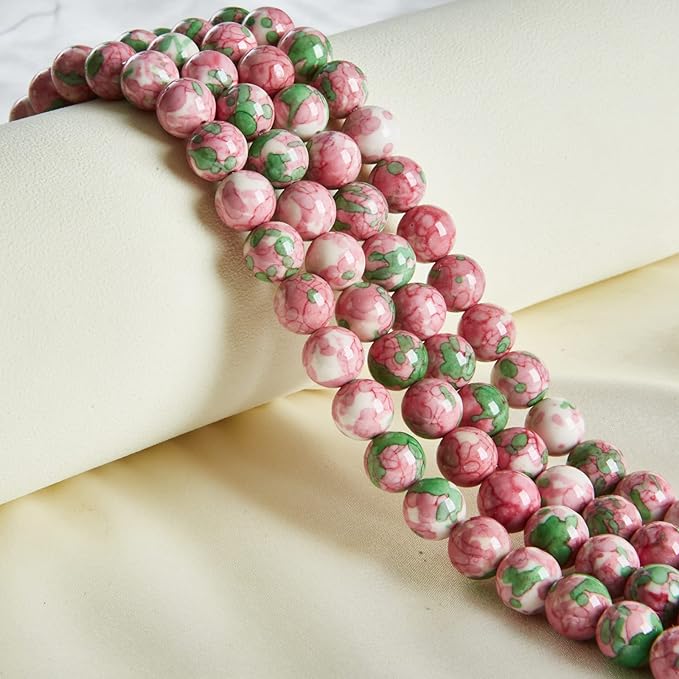 100pcs 10mm green red rain flower beads natural gemstone beads round loose beads for jewelry making